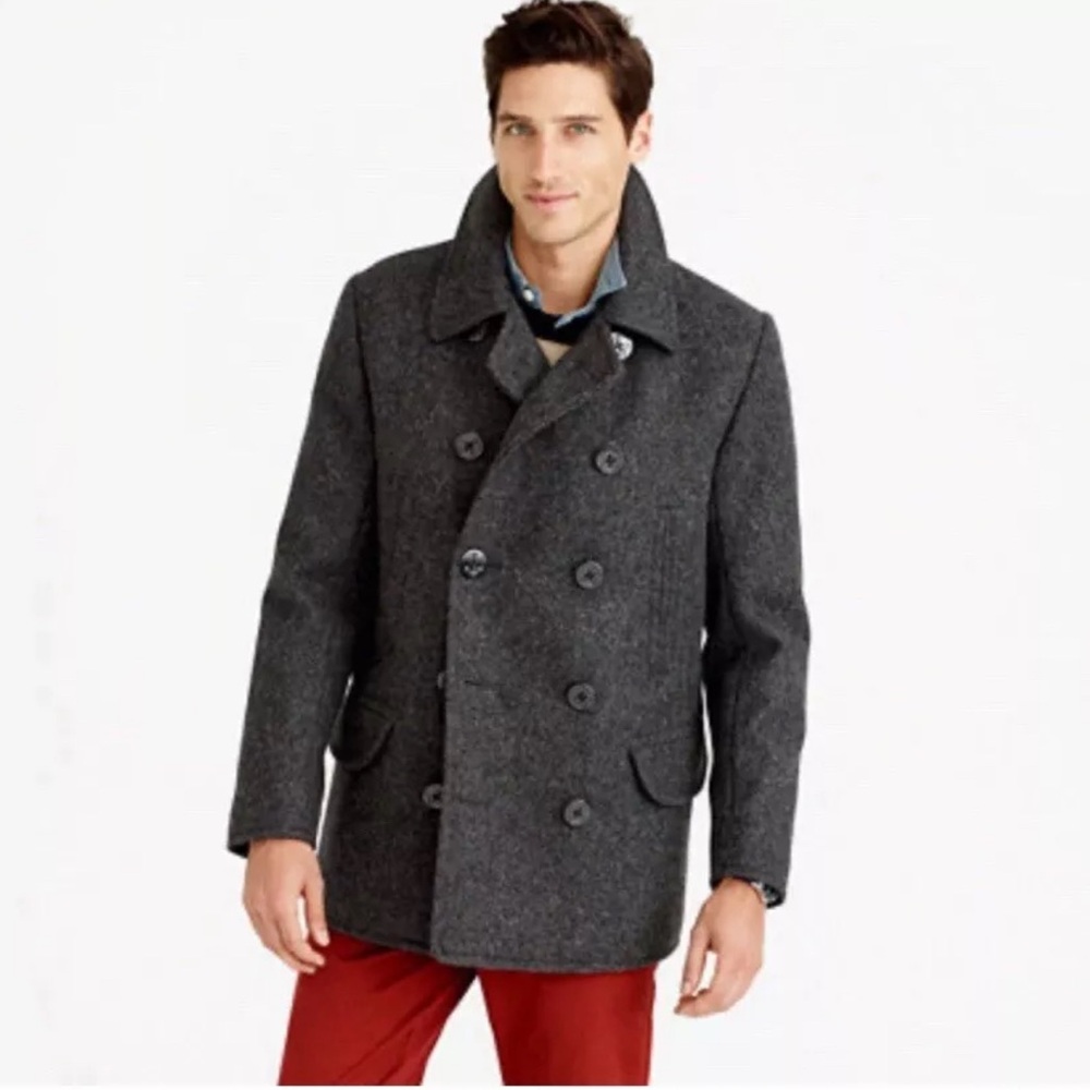 NEW Men’s JCrew 100% Wool coat Charcoal Black/Gray Durable thermathin Technology
